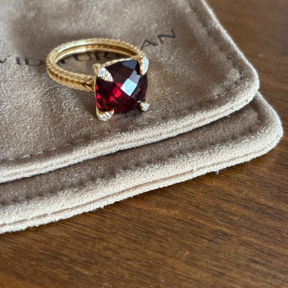 David Yurman CHATELAINE 18K YG  Garnet Ring with Diamonds - Picture 3 of 10